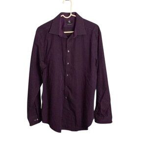 Calvin Klein XL 17 34/35 Mens Slim Fit Non-Iron Dress Shirt Purple Striped 100%